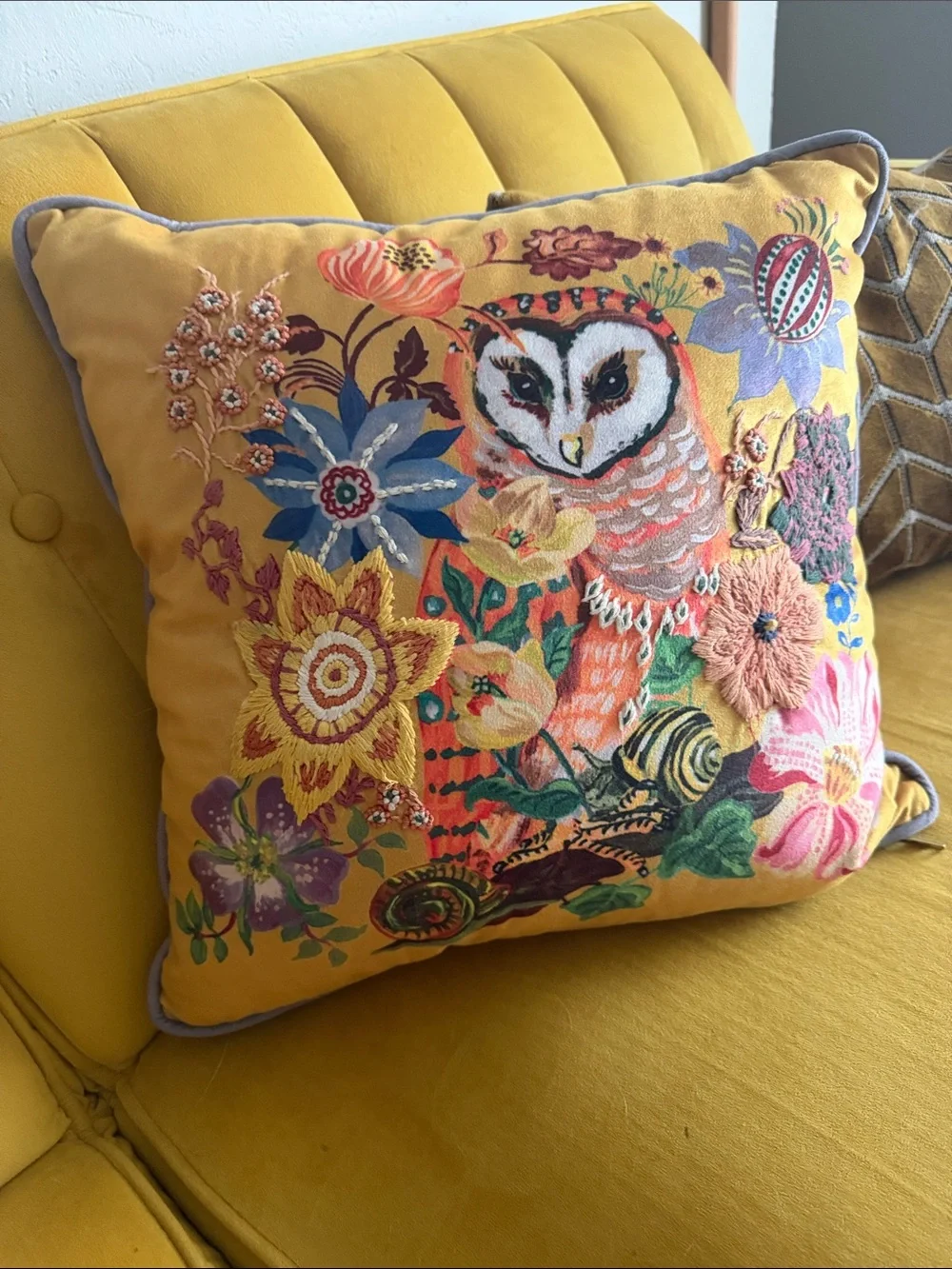 NATHALIE LETE by ANTHROPOLOGIE. Decorative Owl Embroidered Throw Pillow.
